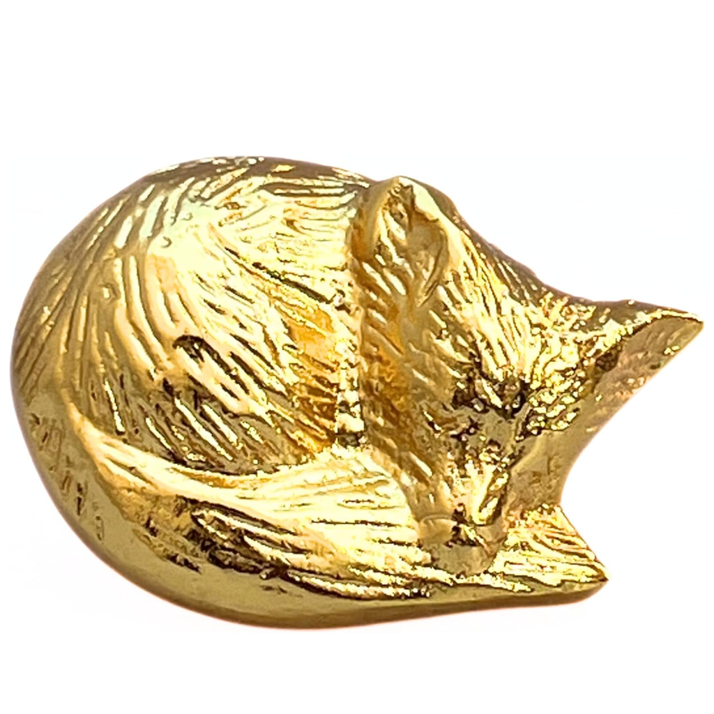 Shiny Brass Sleeping Fox Cabinet Knobs – Animal Drawer Pulls for Room, Cupboard, Closet, Dresser & Furniture Hardware | Wood Decor Knob Set (Pack of 2)