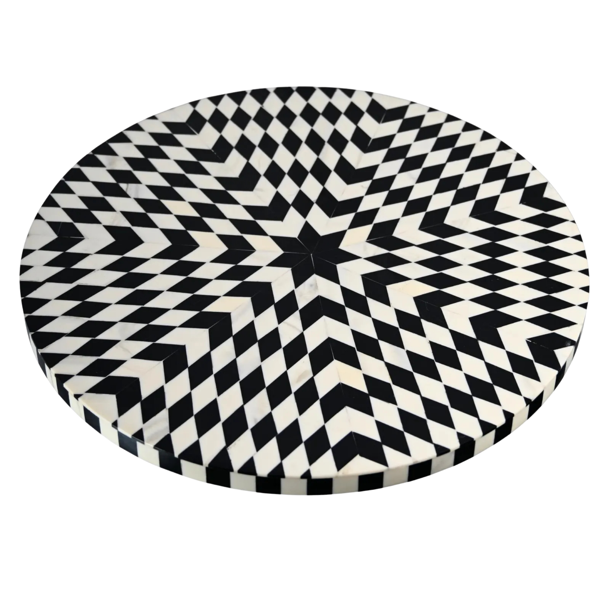 Black & White Resin Inlay Round Side Table - Handmade Geometric Brass Accent