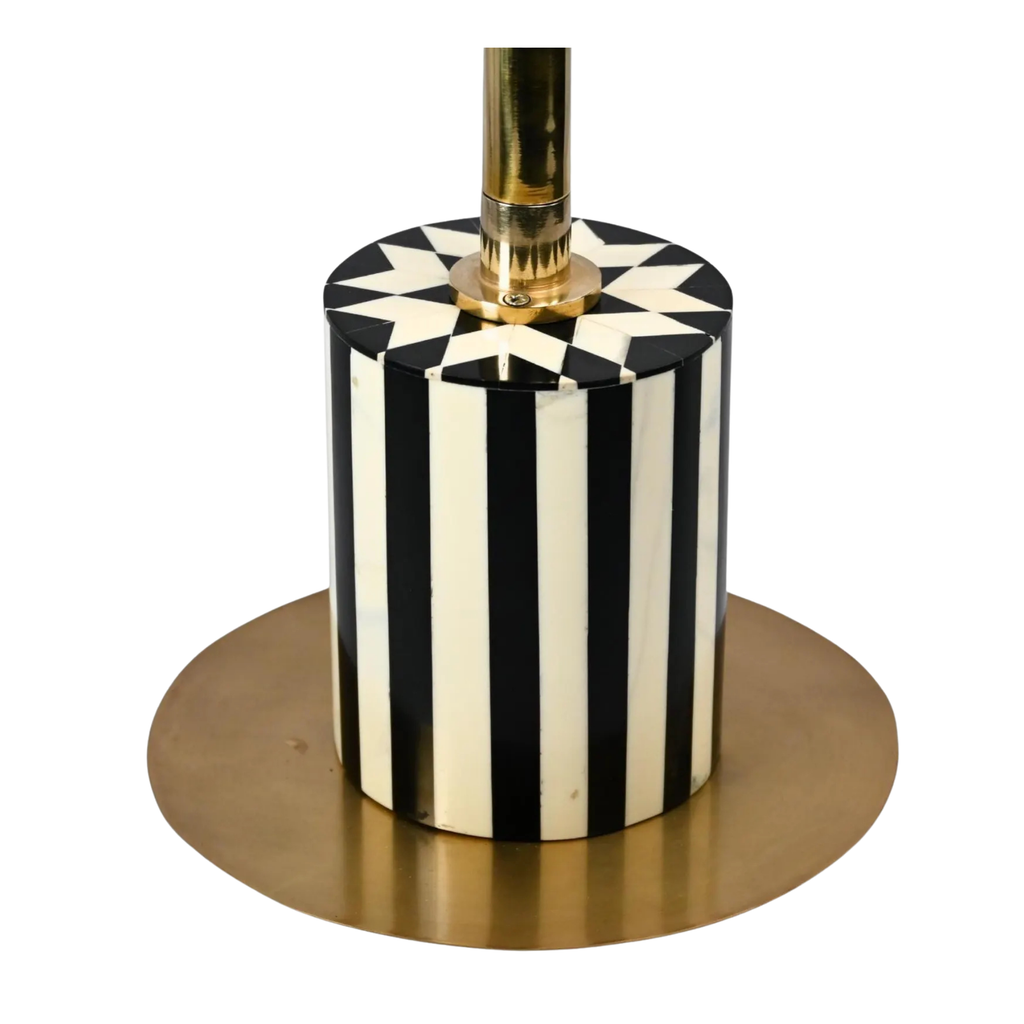 Black & White Resin Inlay Round Side Table - Handmade Geometric Brass Accent