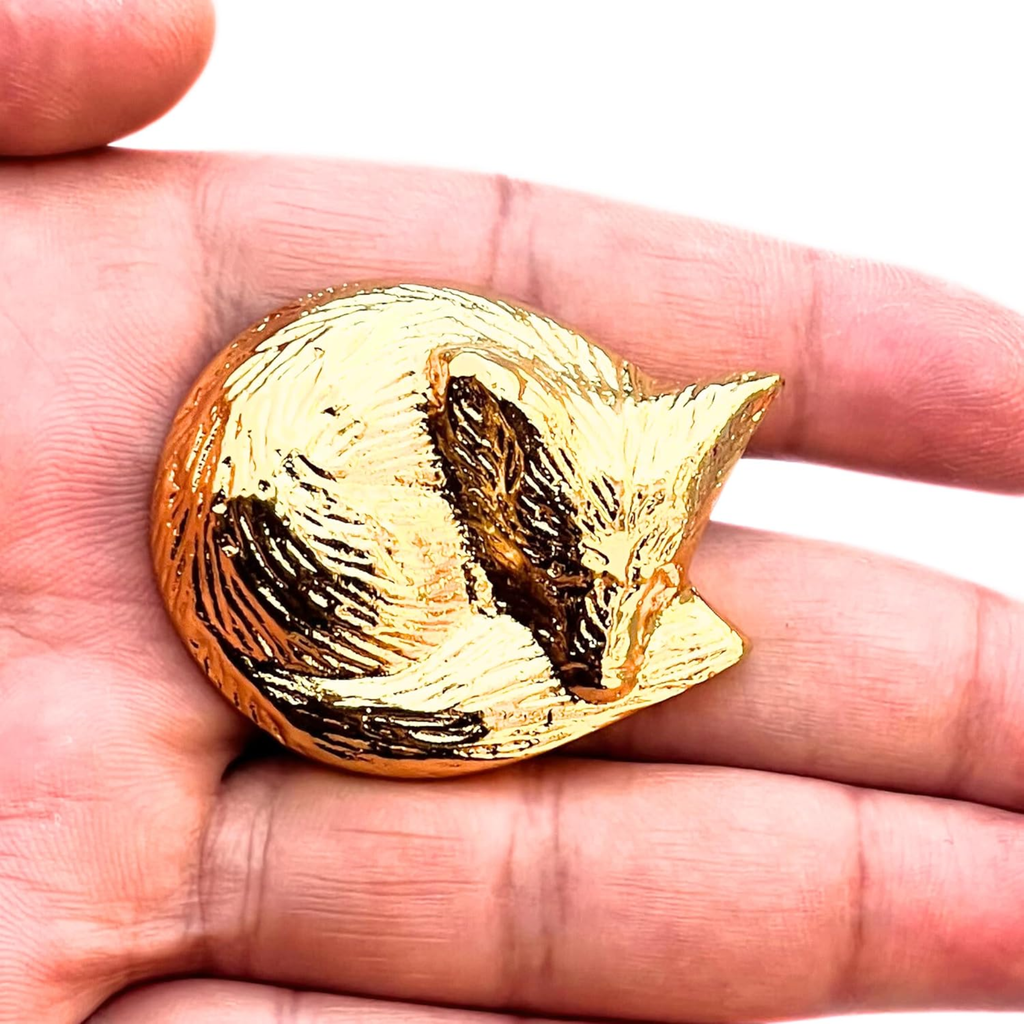 Shiny Brass Sleeping Fox Cabinet Knobs – Animal Drawer Pulls for Room, Cupboard, Closet, Dresser & Furniture Hardware | Wood Decor Knob Set (Pack of 2)