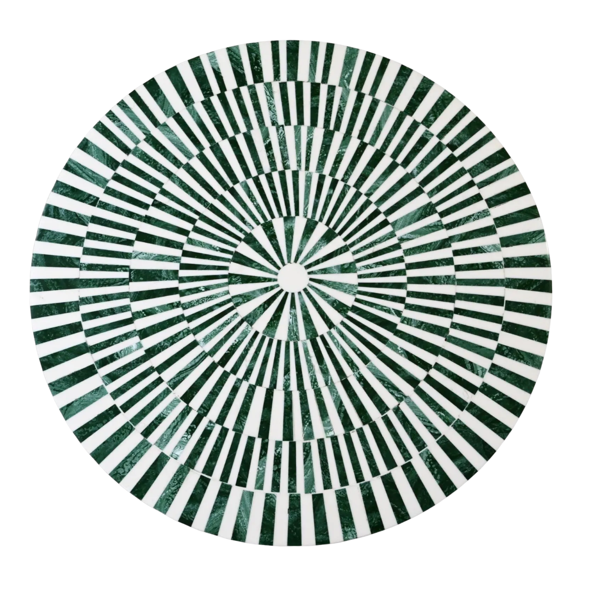 Green & White Resin Inlay Round Side Table - Handmade Striped Brass Accent