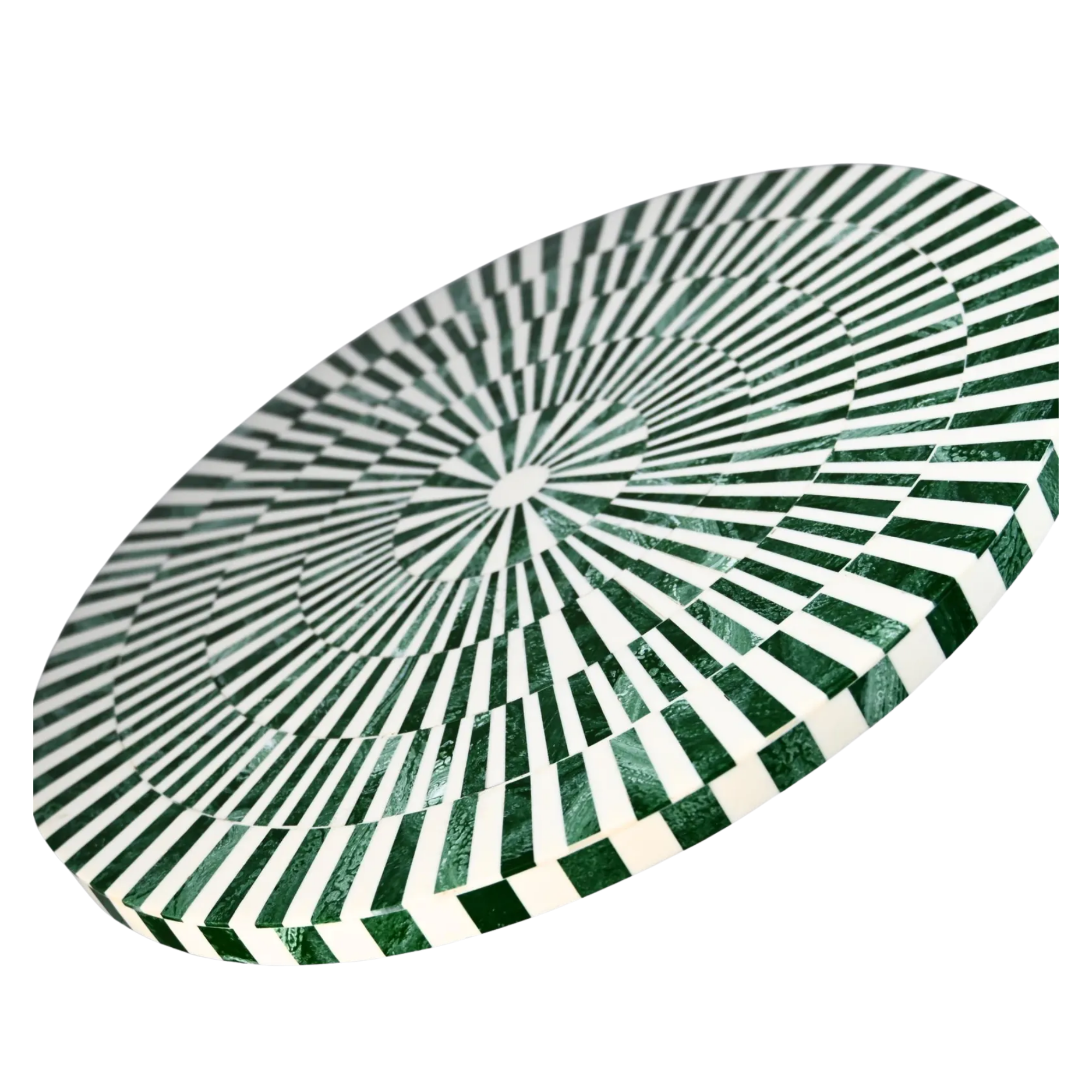 Green & White Resin Inlay Round Side Table - Handmade Striped Brass Accent