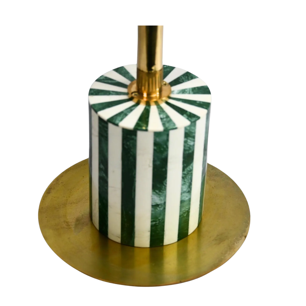 Green & White Resin Inlay Round Side Table - Handmade Striped Brass Accent