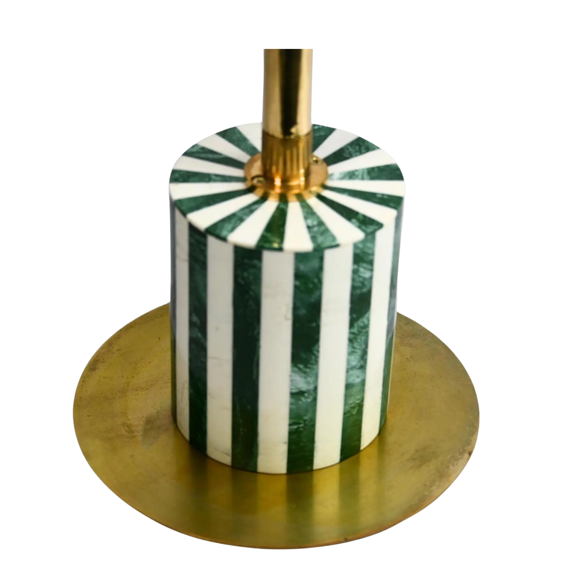 Green & White Resin Inlay Round Side Table - Handmade Striped Brass Accent