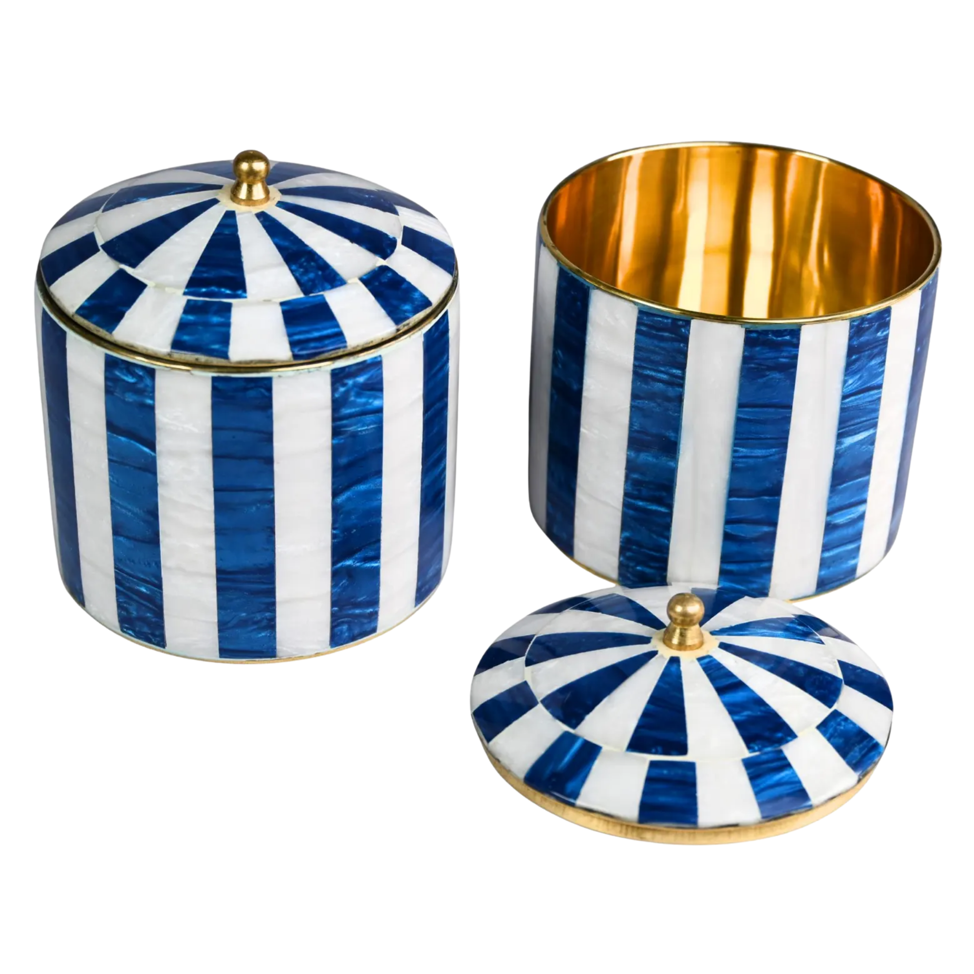 Blue & White Mother of Pearl Storage Jar - Handmade Brass Decorative Canister