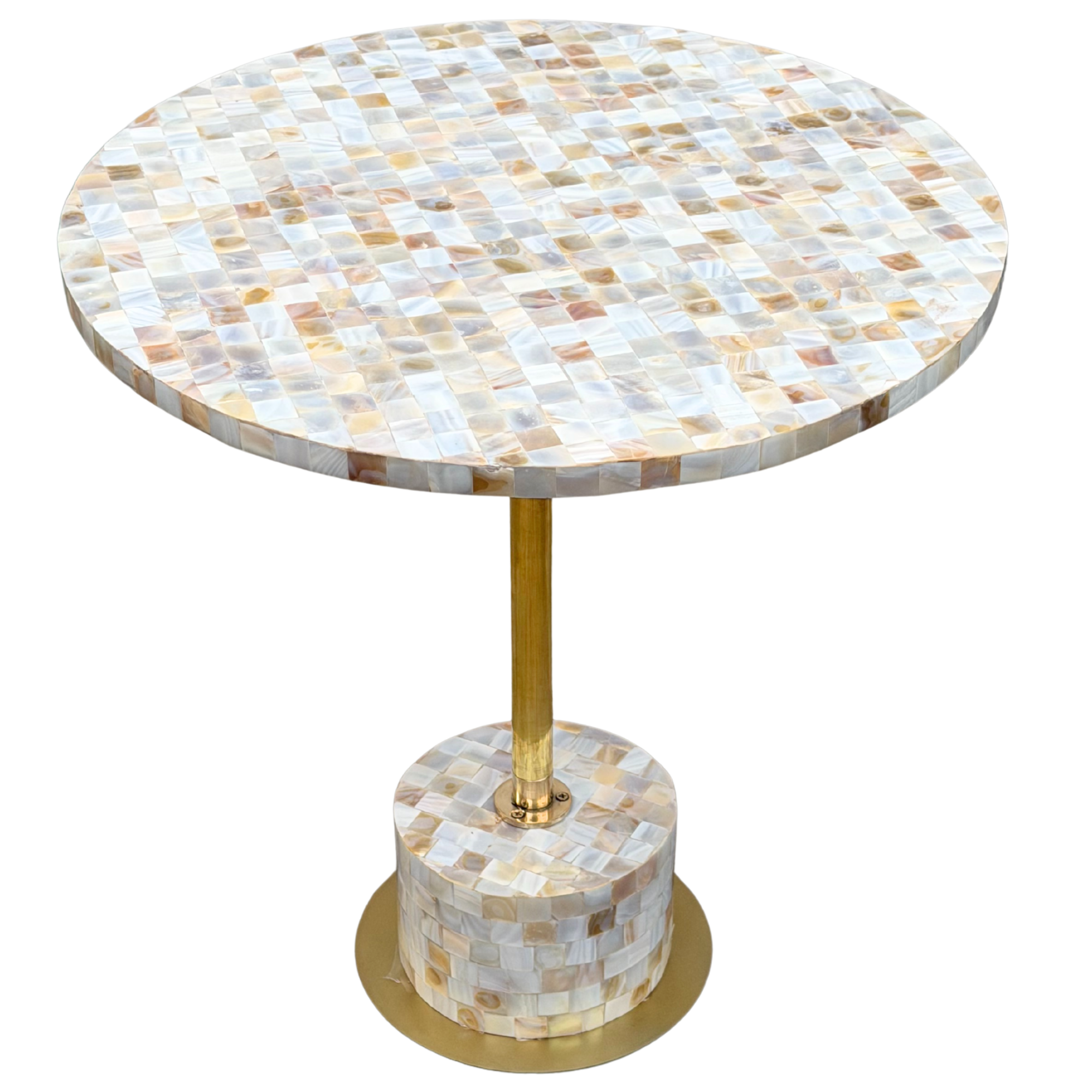Mother of Pearl Side Table - Handcrafted Brass Accent | Luxury Bedside