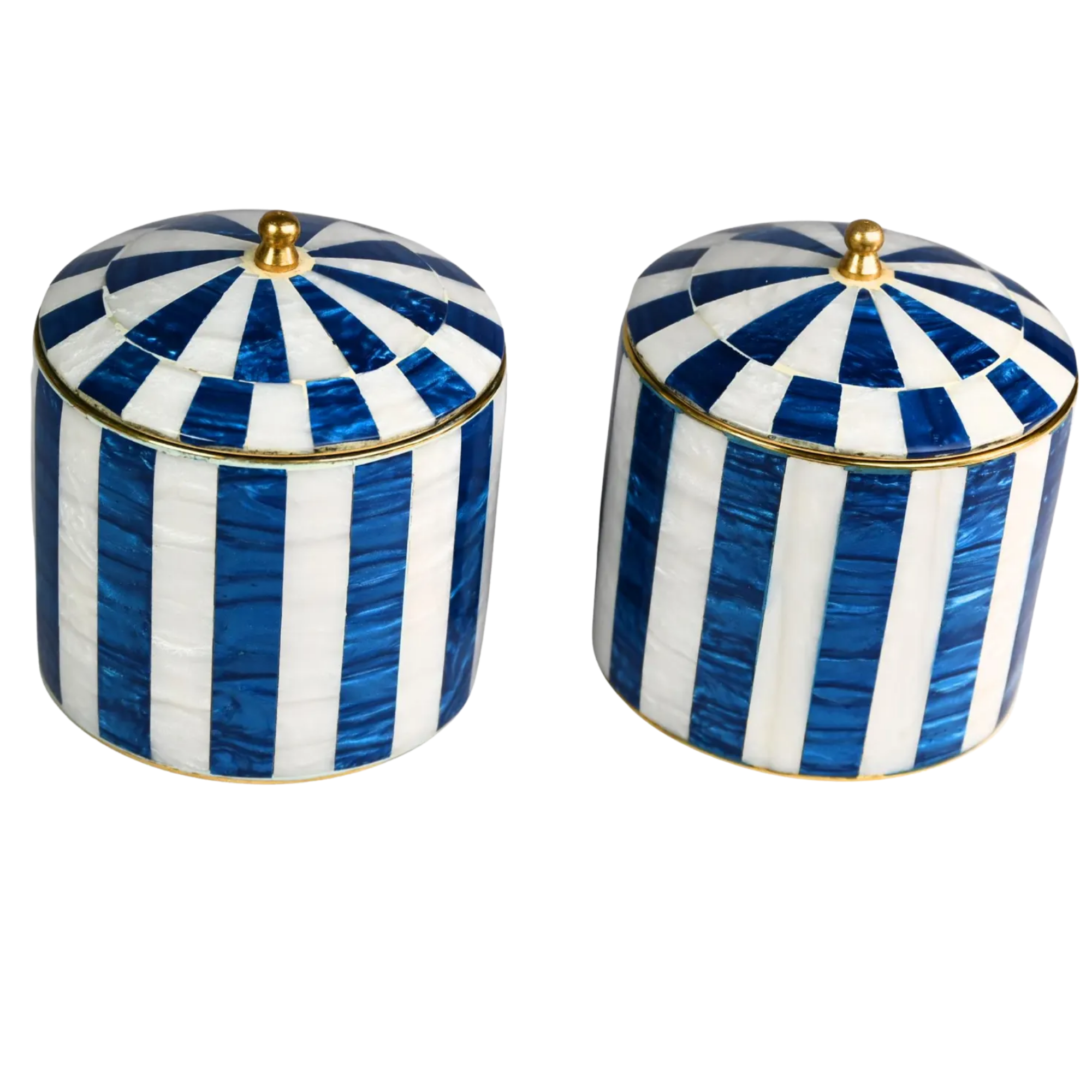 Blue & White Mother of Pearl Storage Jar - Handmade Brass Decorative Canister