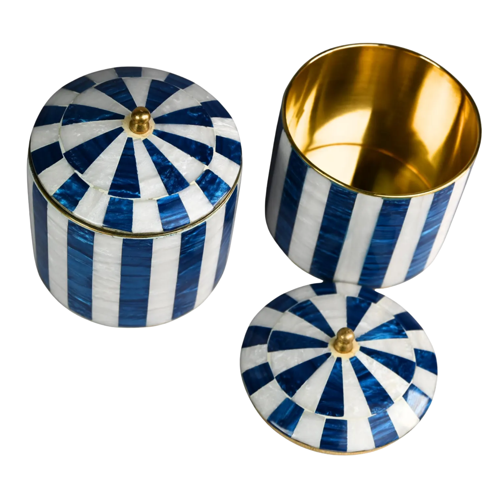 Blue & White Mother of Pearl Storage Jar - Handmade Brass Decorative Canister