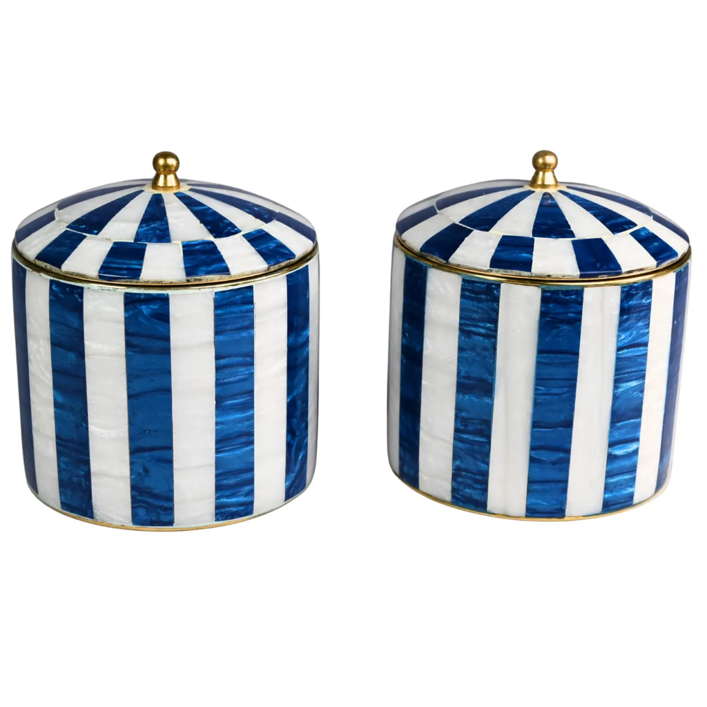Blue & White Mother of Pearl Storage Jar - Handmade Brass Decorative Canister