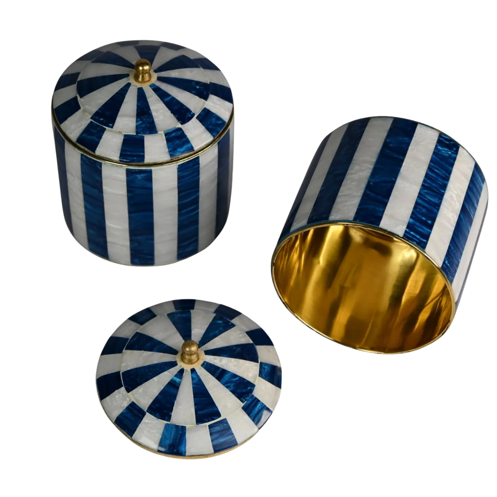 Blue & White Mother of Pearl Storage Jar - Handmade Brass Decorative Canister