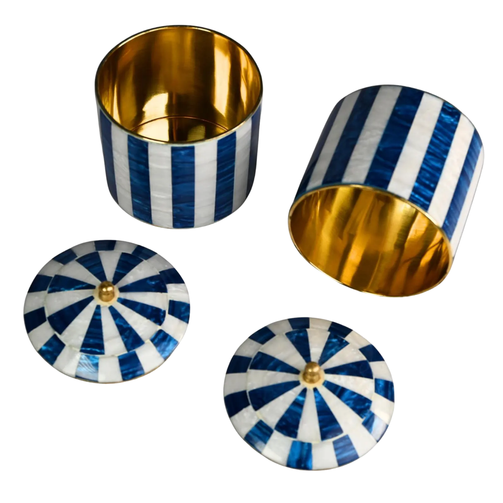 Blue & White Mother of Pearl Storage Jar - Handmade Brass Decorative Canister