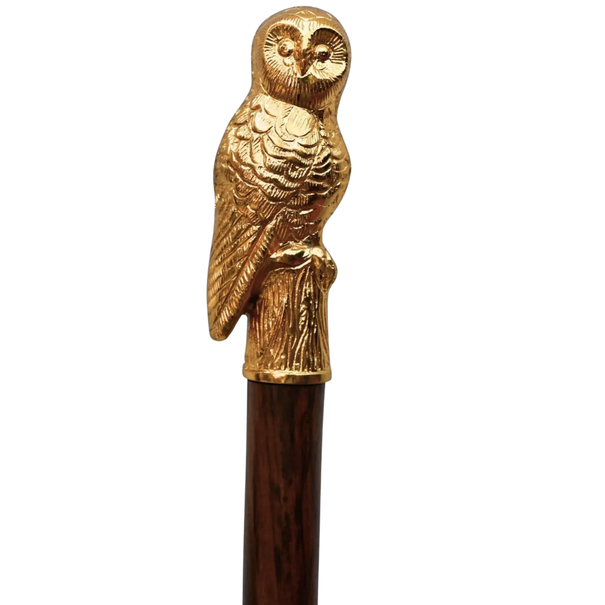 Brass Owl Walking Cane - Handcrafted Wooden Walking Stick Vintage Collectible