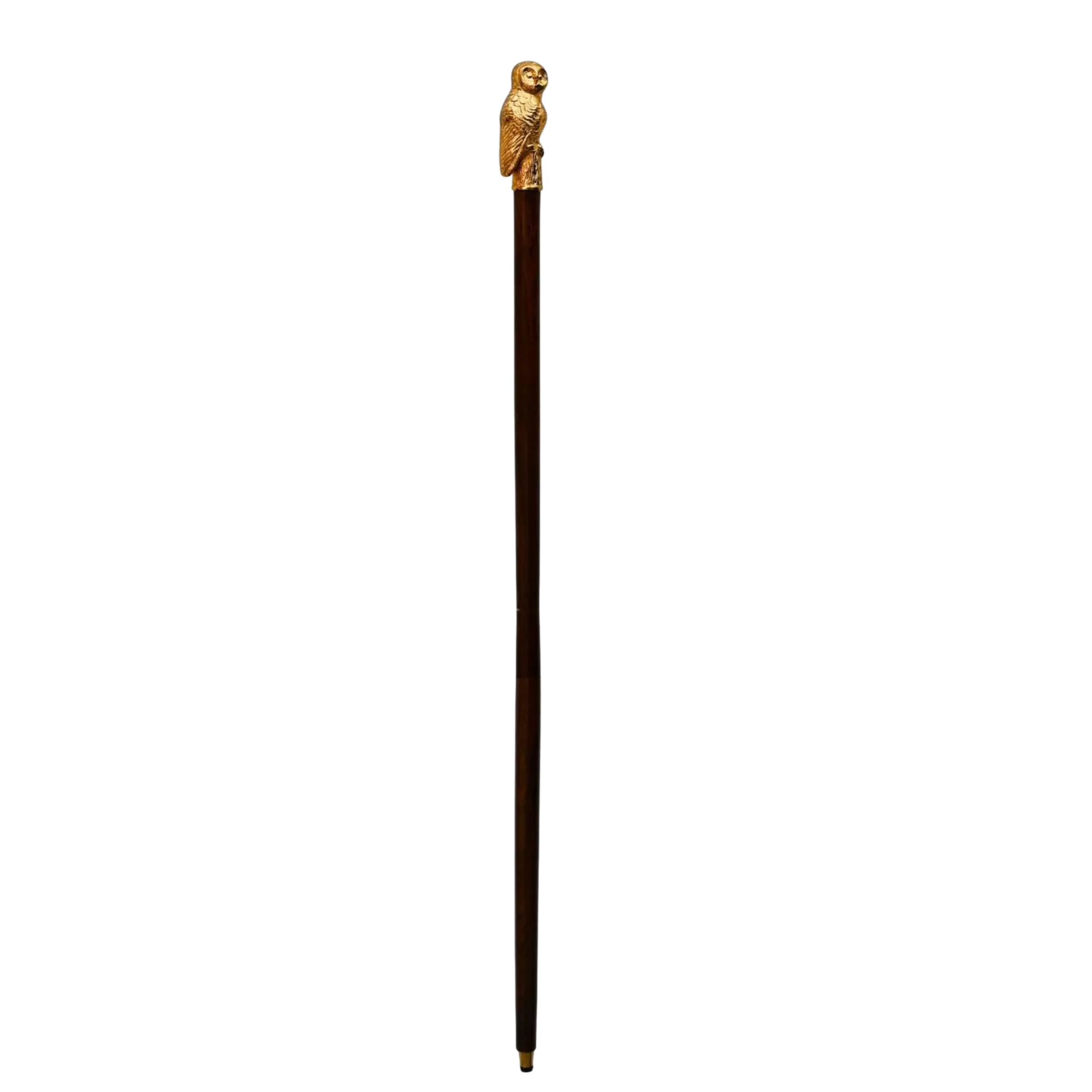 Brass Owl Walking Cane - Handcrafted Wooden Walking Stick Vintage Collectible
