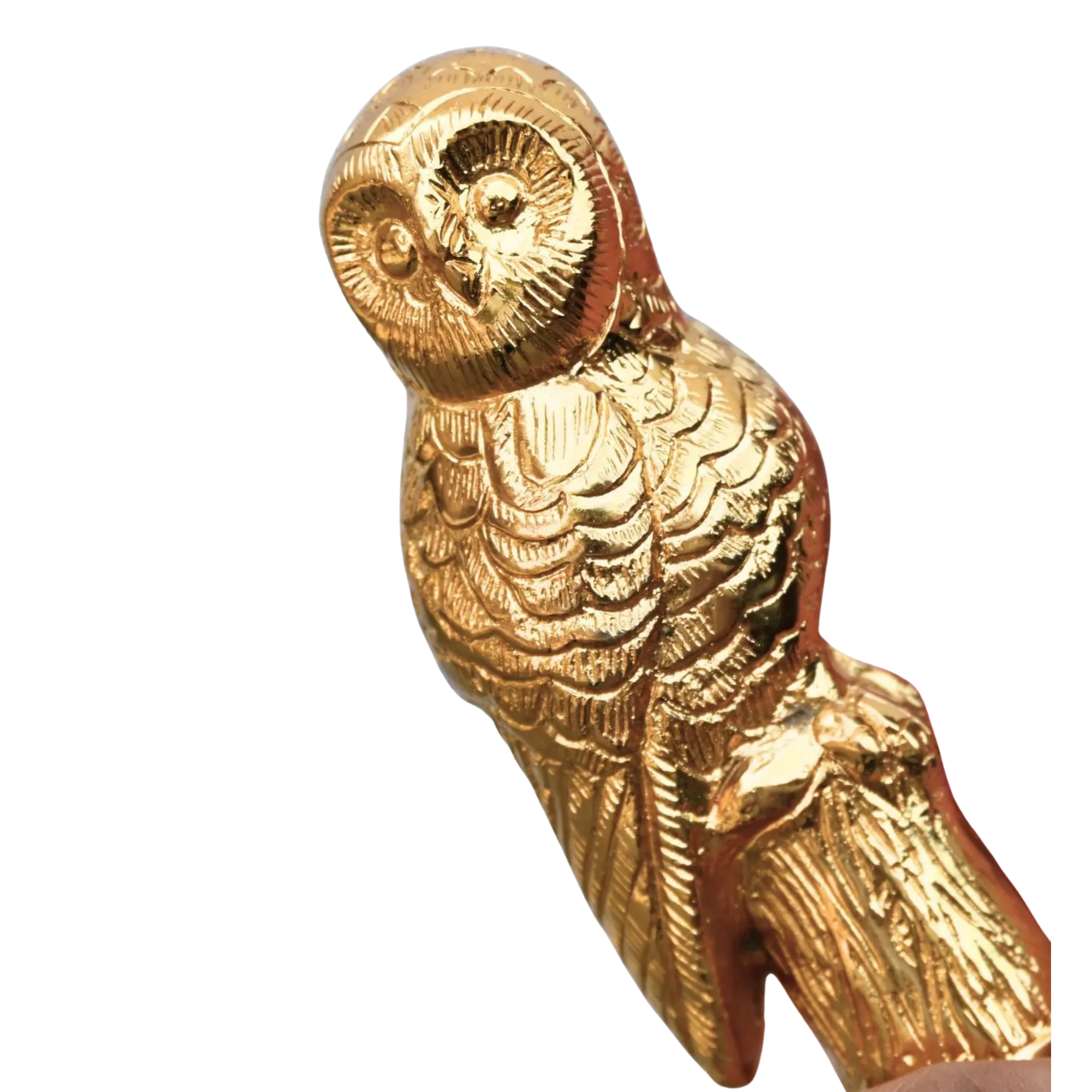 Brass Owl Walking Cane - Handcrafted Wooden Walking Stick Vintage Collectible