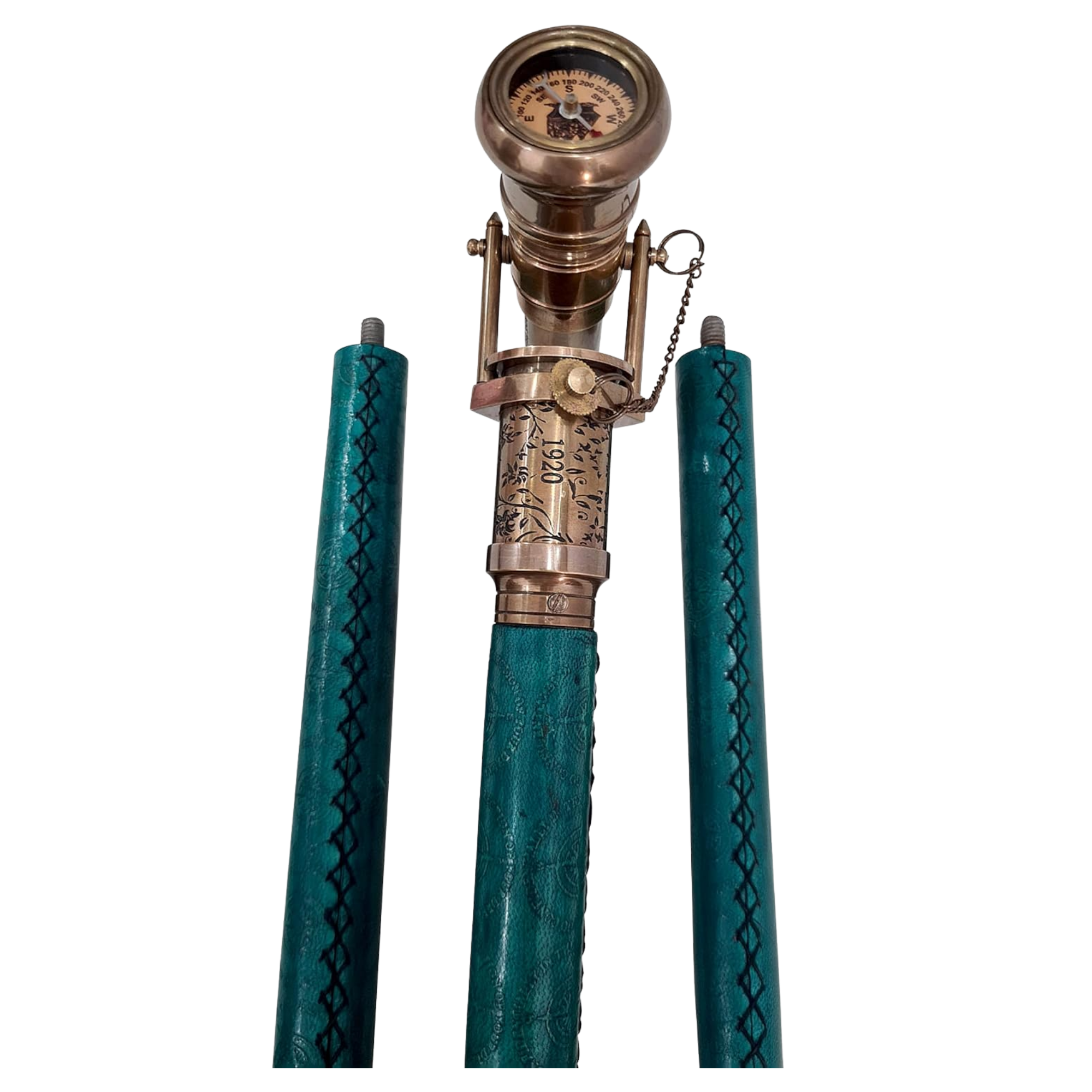 Victorian Brass Handle Walking Stick - Foldable Rosewood Cane with Hidden Telescope