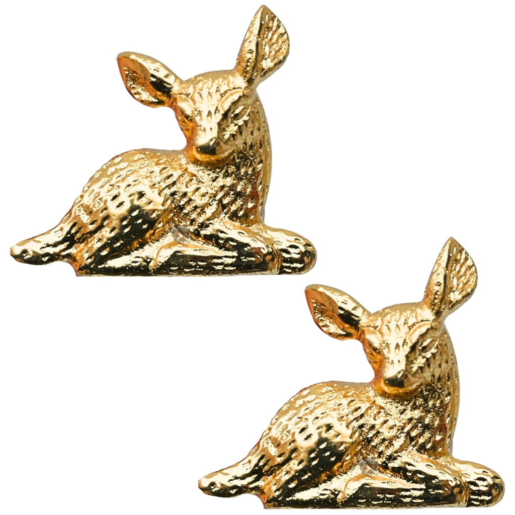Shiny Brass Deer Cabinet Knobs – Animal Drawer Pulls for Dresser, Cupboard & Woodland Furniture | Golden Fawn Shape Hardware Handle (Pack of 2)