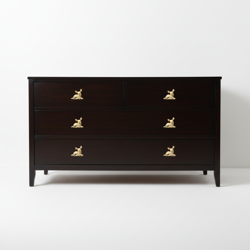 Shiny Brass Deer Cabinet Knobs – Animal Drawer Pulls for Dresser, Cupboard & Woodland Furniture | Golden Fawn Shape Hardware Handle (Pack of 2)