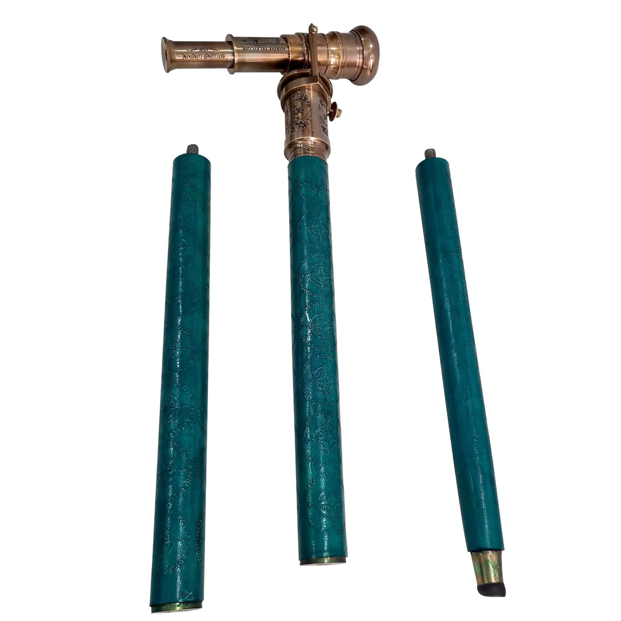 Victorian Brass Handle Walking Stick - Foldable Rosewood Cane with Hidden Telescope