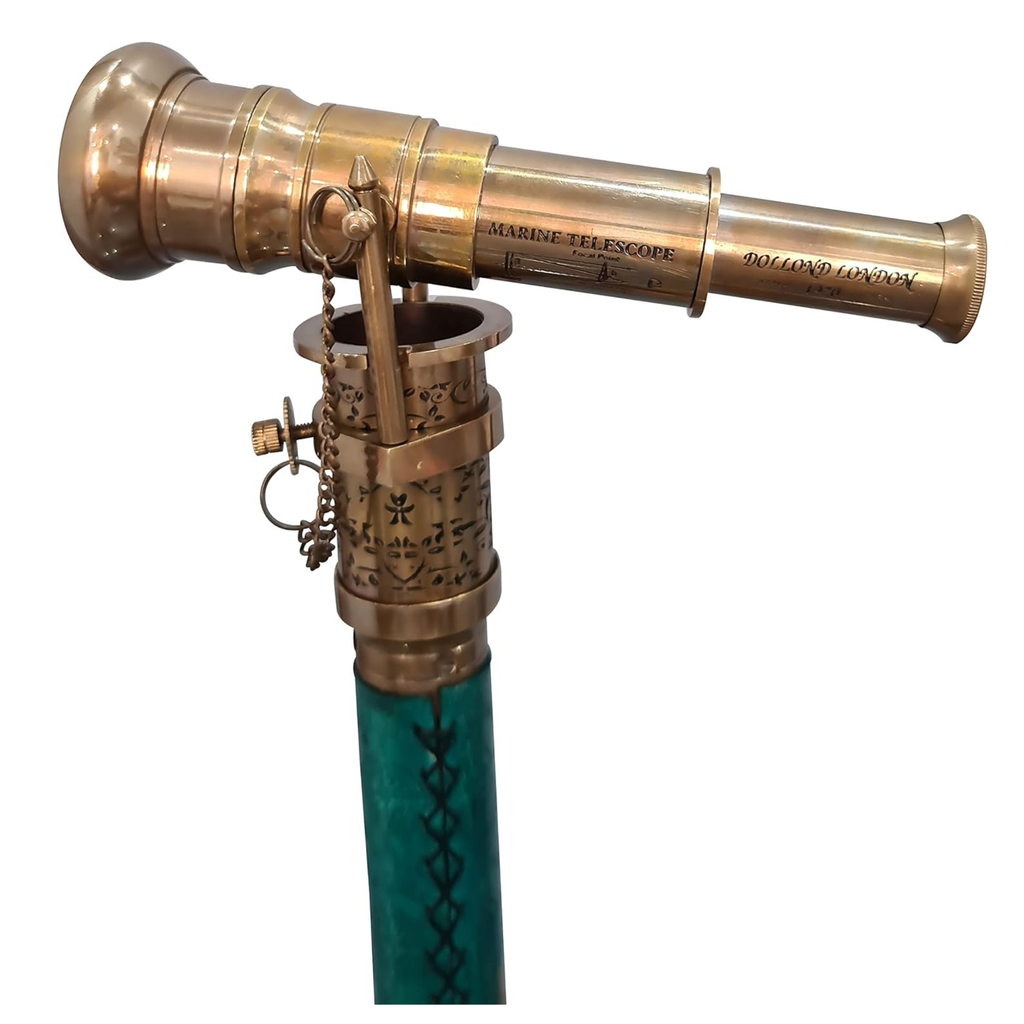 Victorian Brass Handle Walking Stick - Foldable Rosewood Cane with Hidden Telescope