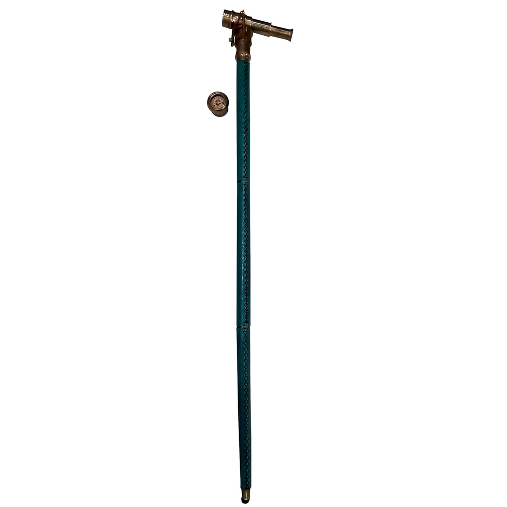 Victorian Brass Handle Walking Stick - Foldable Rosewood Cane with Hidden Telescope