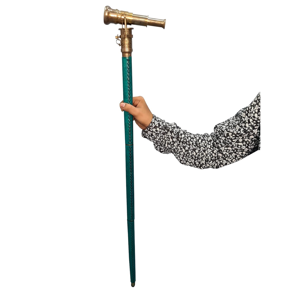 Victorian Brass Handle Walking Stick - Foldable Rosewood Cane with Hidden Telescope