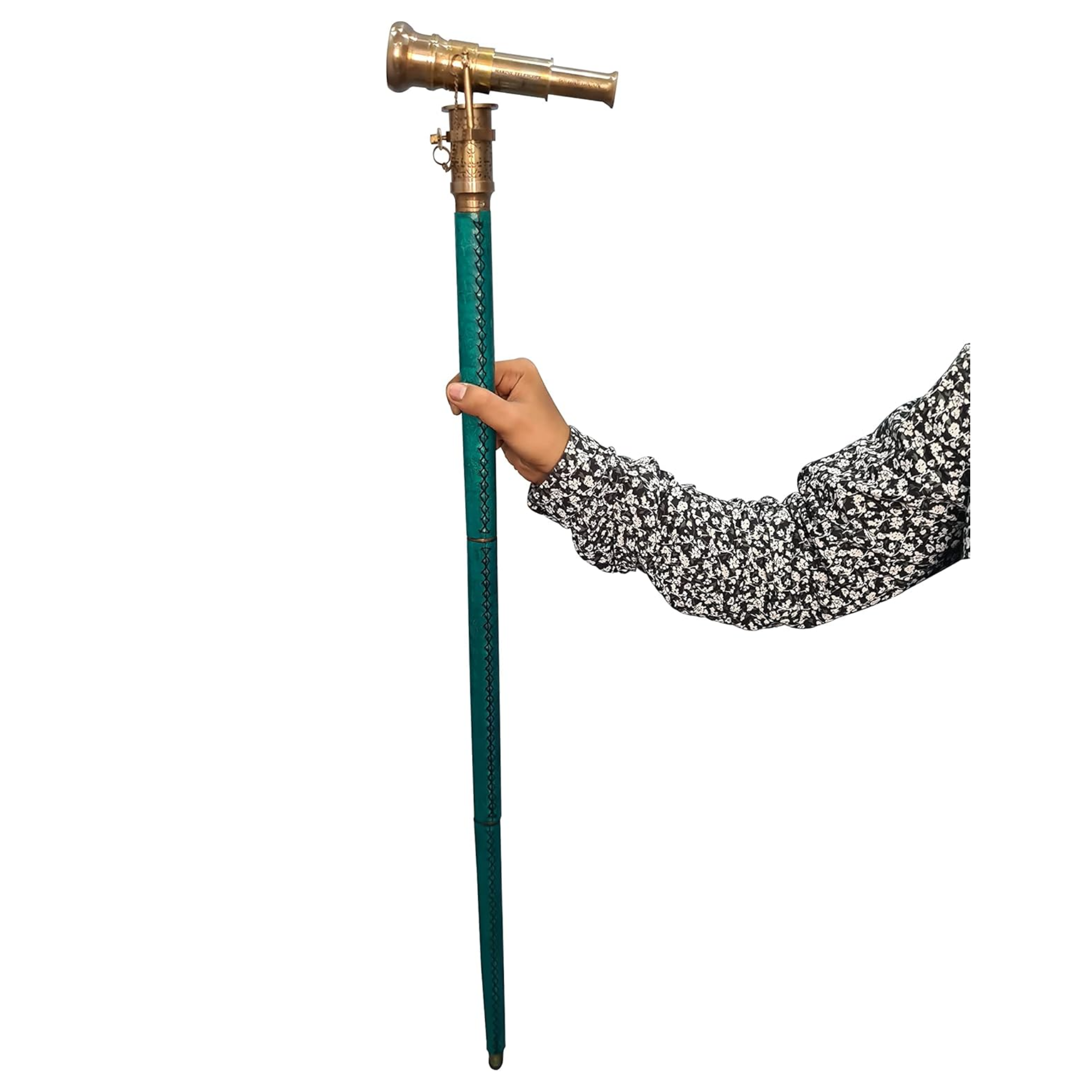 Victorian Brass Handle Walking Stick - Foldable Rosewood Cane with Hidden Telescope