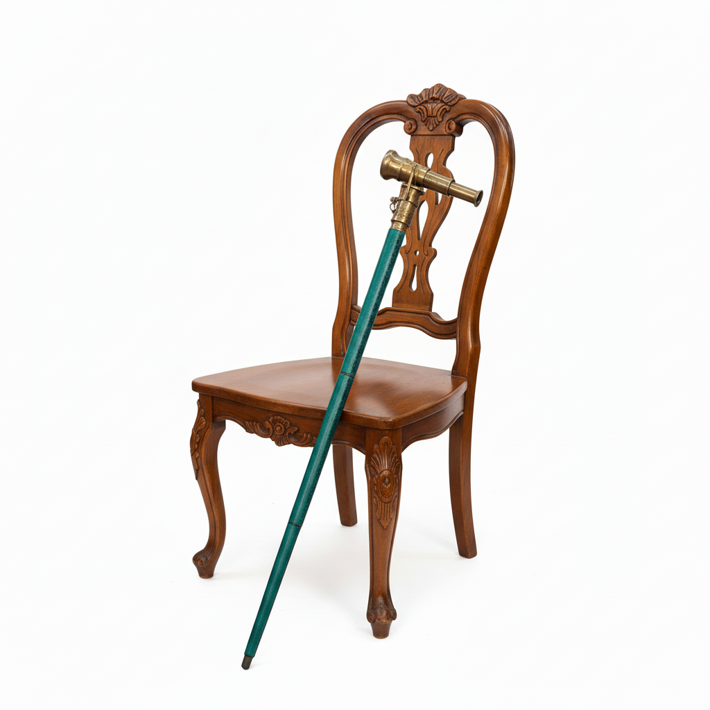 Victorian Brass Handle Walking Stick - Foldable Rosewood Cane with Hidden Telescope