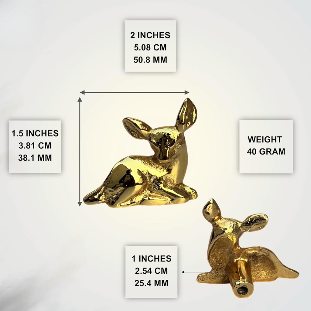 Shiny Brass Deer Cabinet Knobs – Animal Drawer Pulls for Dresser, Cupboard & Woodland Furniture | Golden Fawn Shape Hardware Handle (Pack of 2)