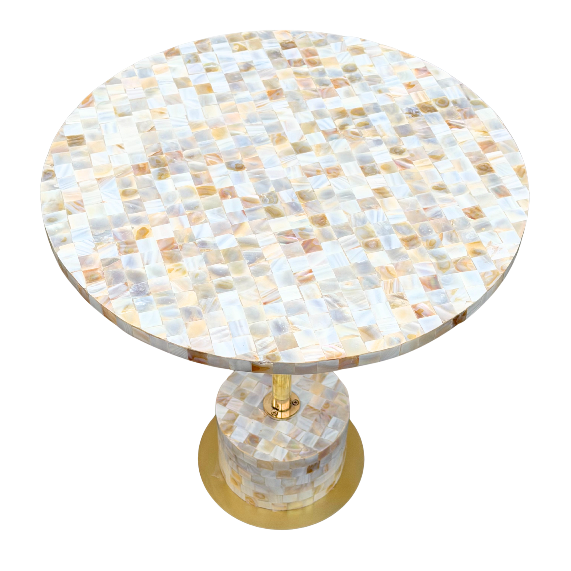 Mother of Pearl Side Table - Handcrafted Brass Accent | Luxury Bedside