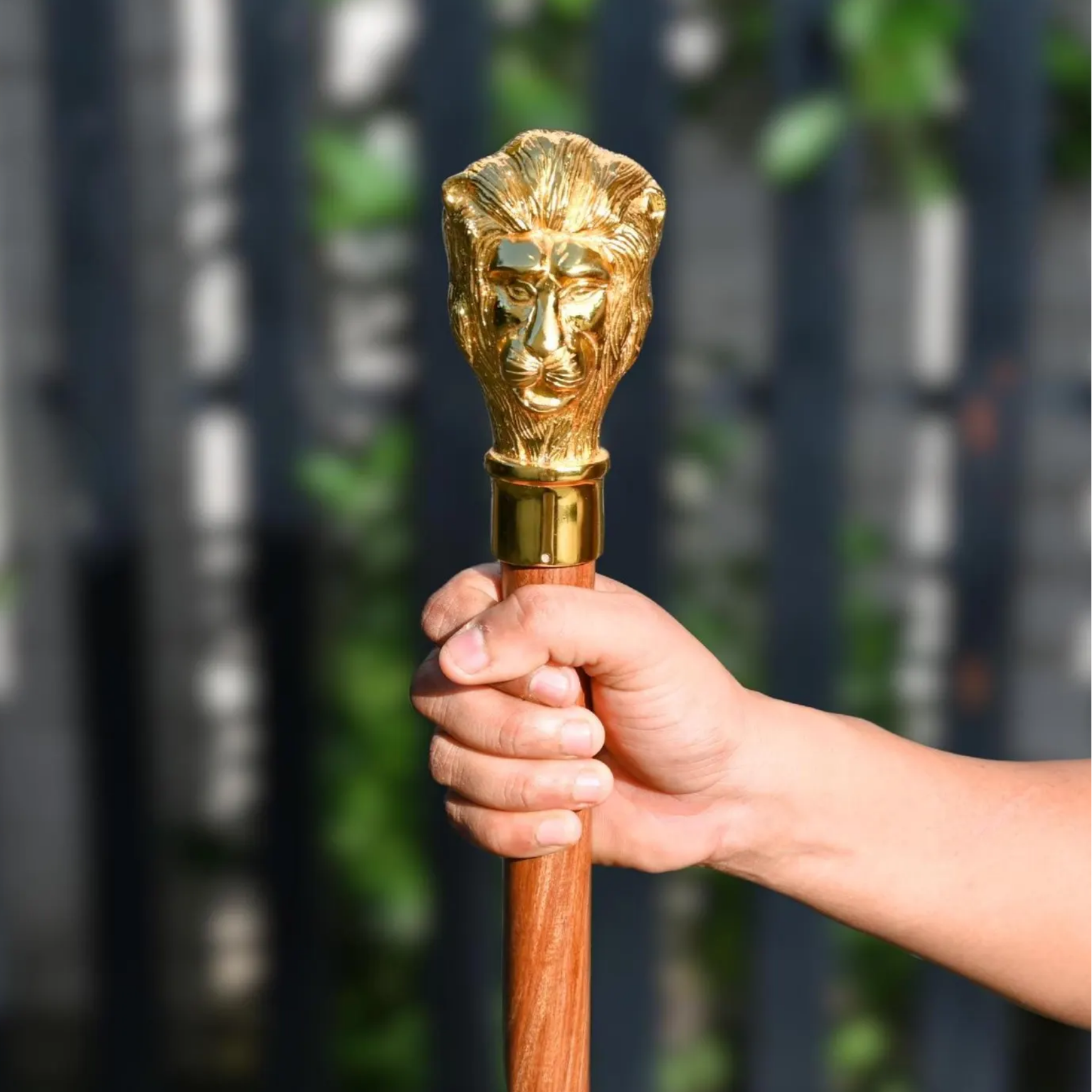 Brass Lion Head Walking Cane - Royal Style Wooden Walking Stick Vintage