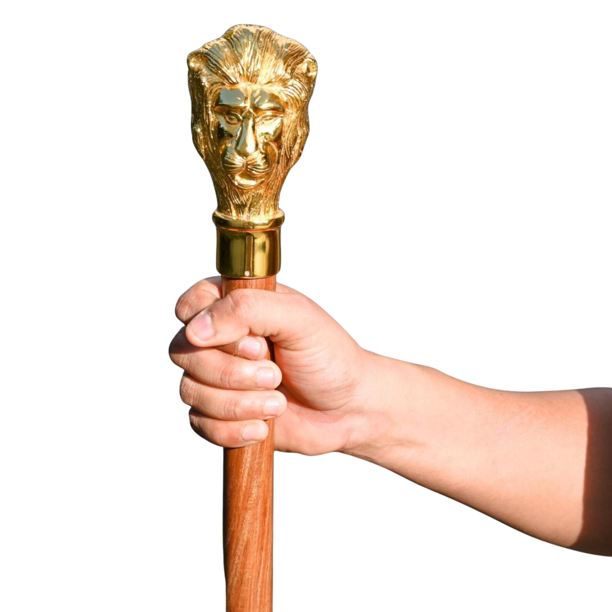 Brass Lion Head Walking Cane - Royal Style Wooden Walking Stick Vintage