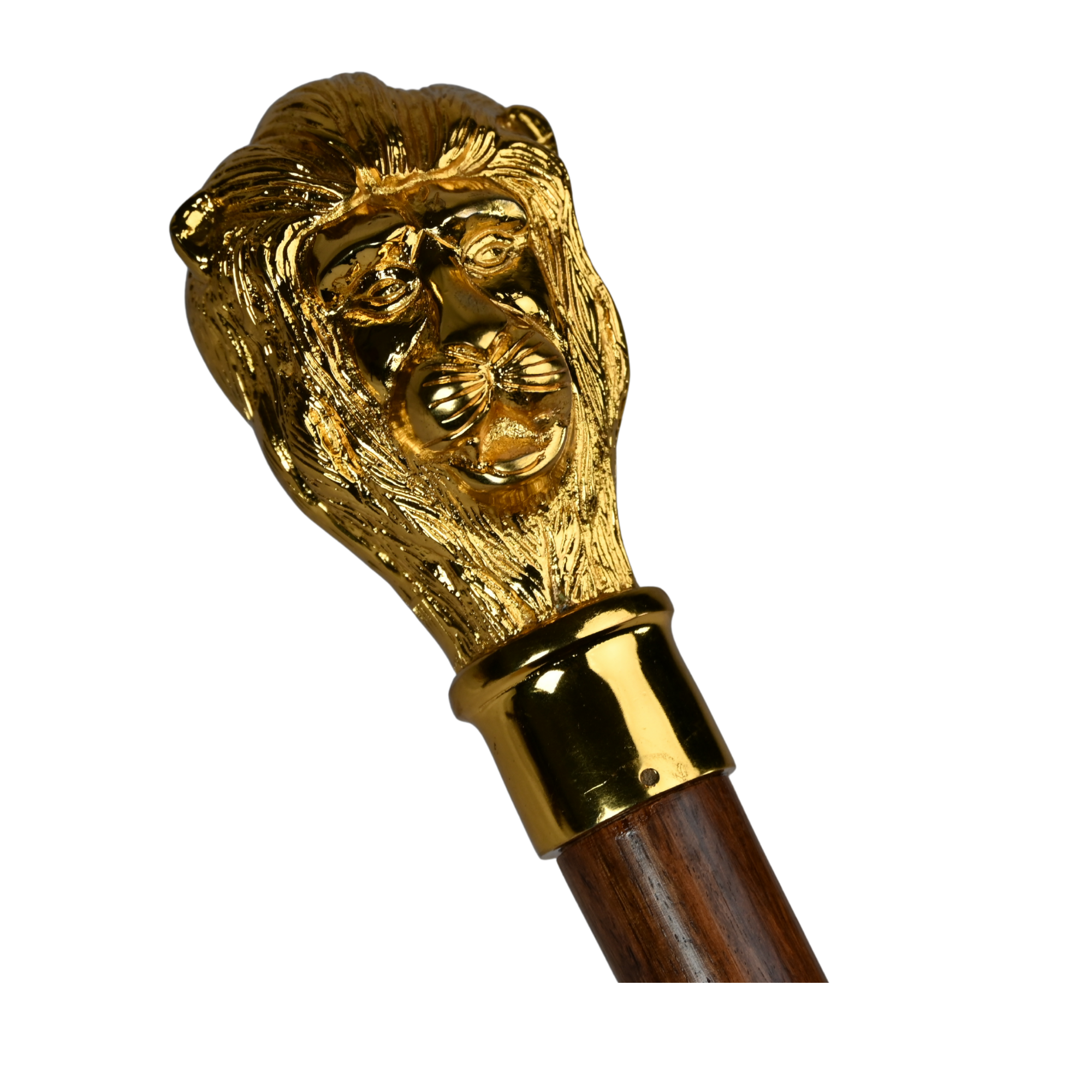 Brass Lion Head Walking Cane - Royal Style Wooden Walking Stick Vintage