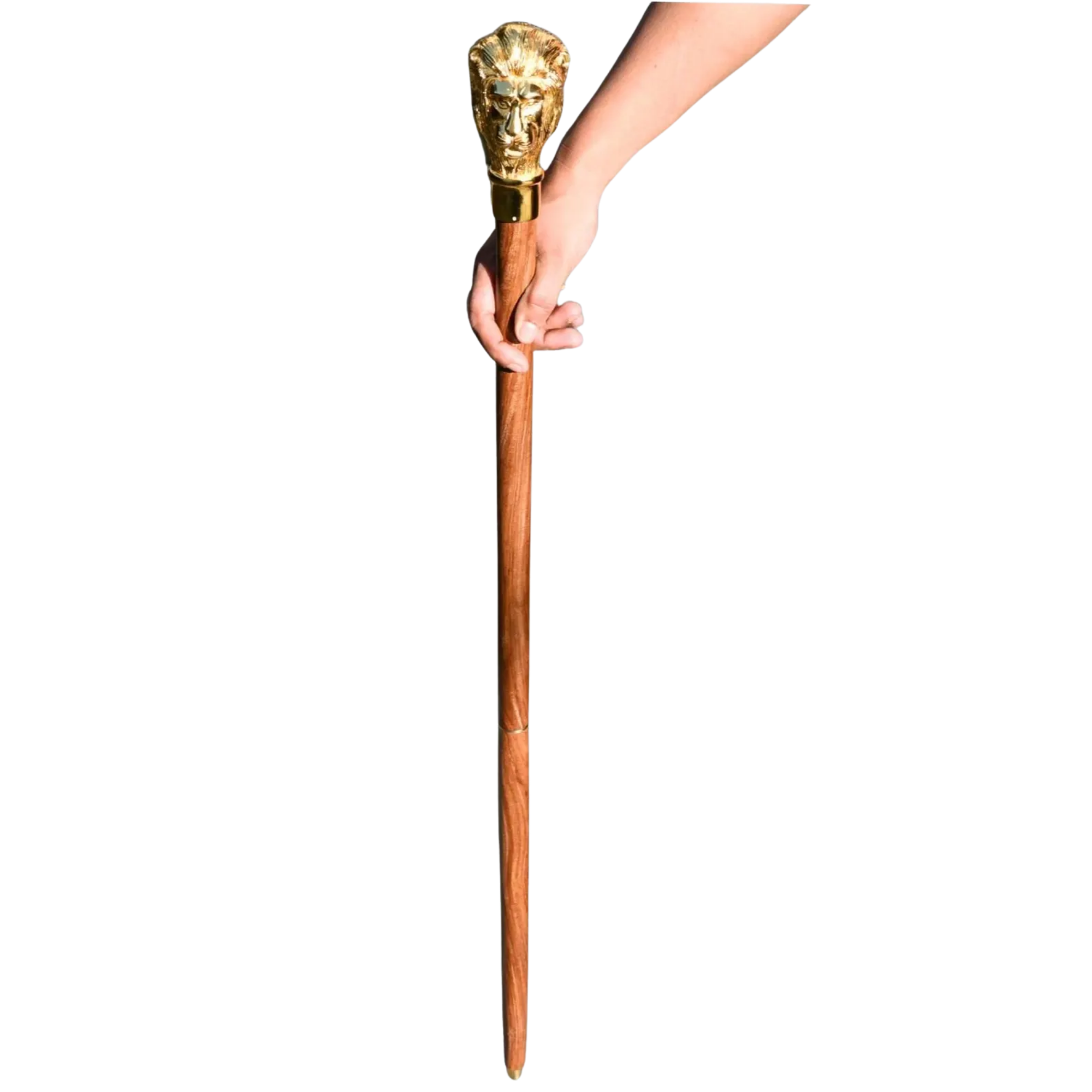 Brass Lion Head Walking Cane - Royal Style Wooden Walking Stick Vintage