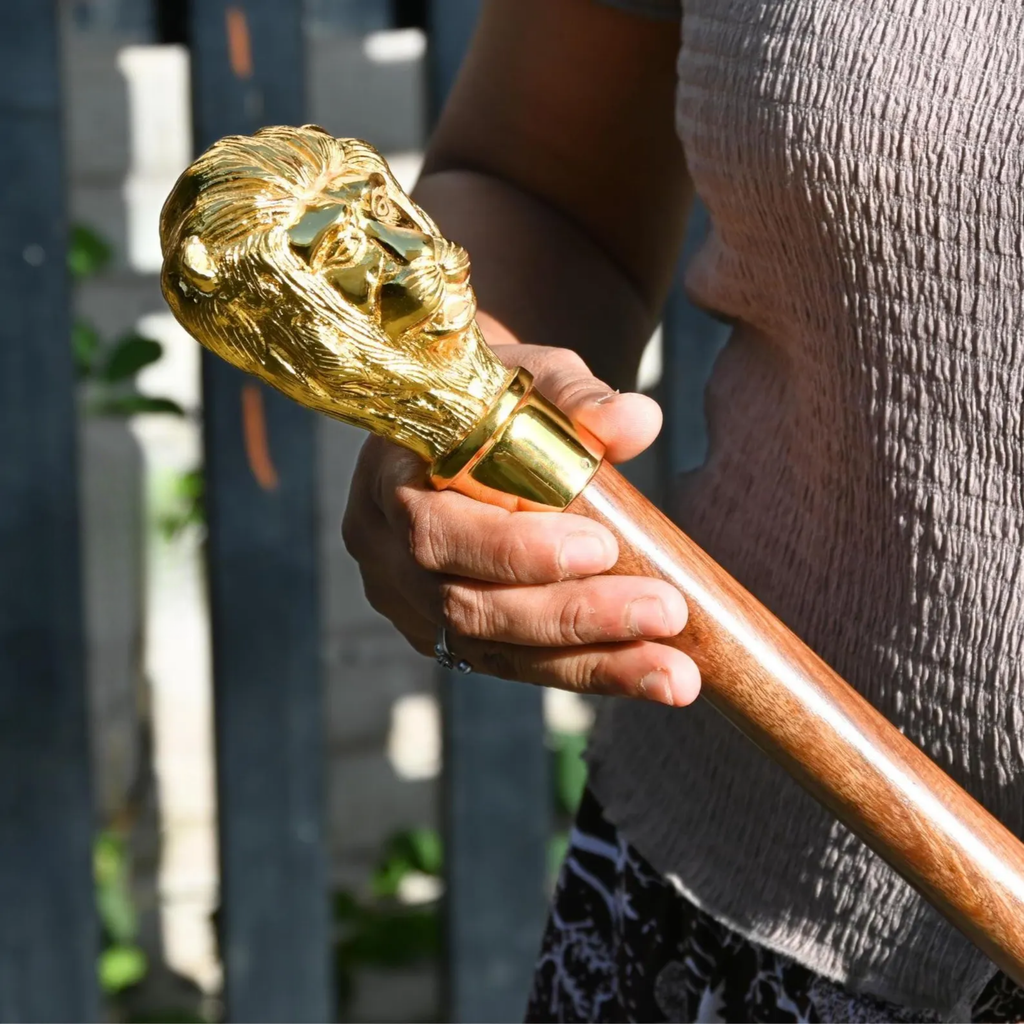 Brass Lion Head Walking Cane - Royal Style Wooden Walking Stick Vintage