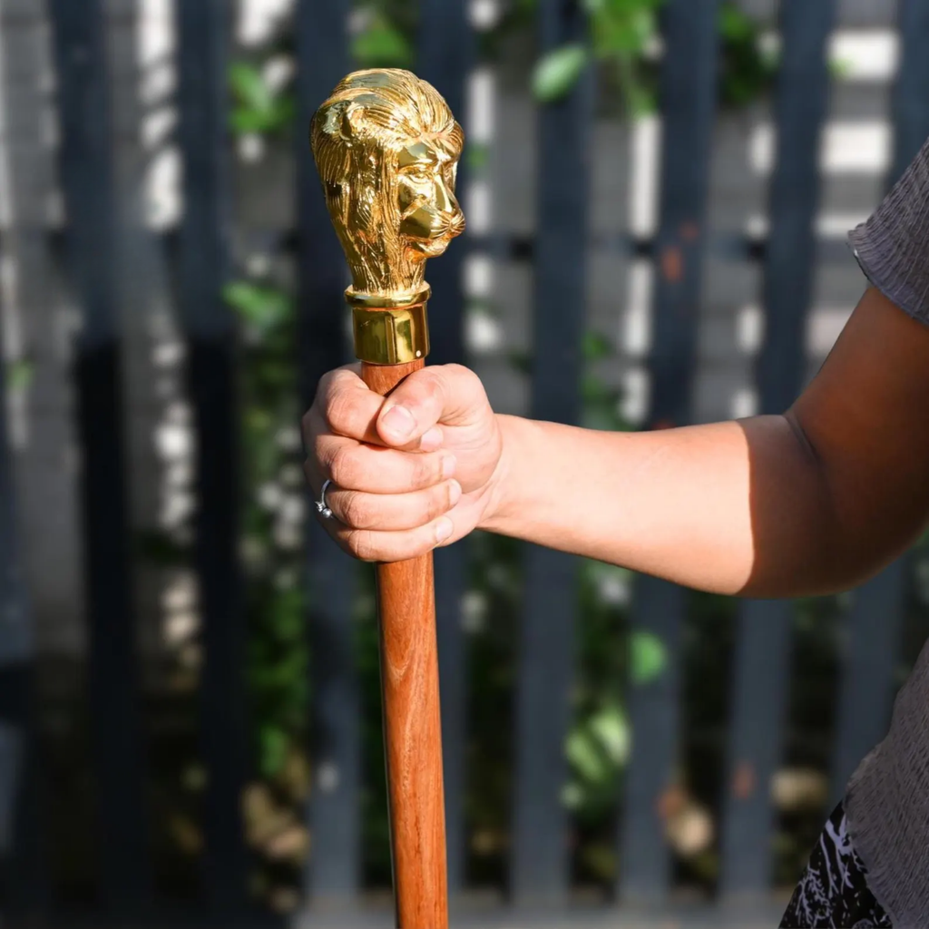 Brass Lion Head Walking Cane - Royal Style Wooden Walking Stick Vintage