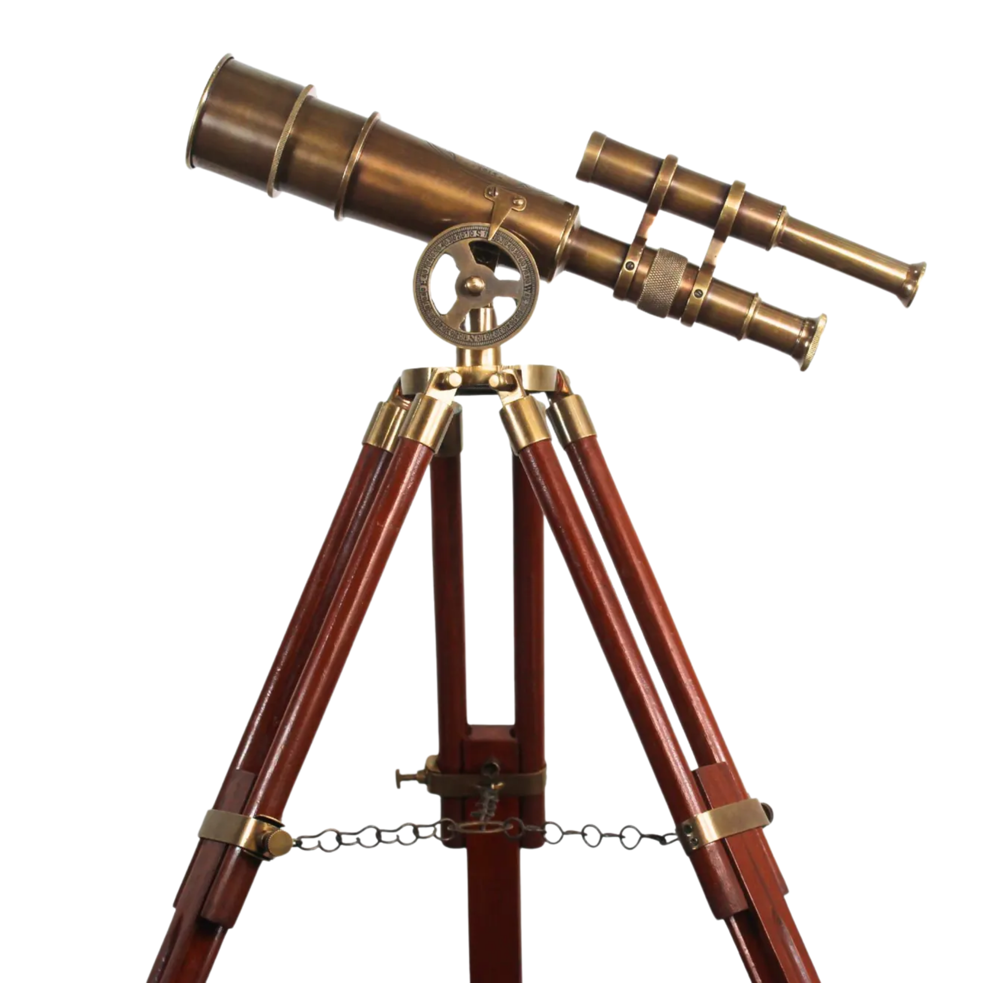 Vintage Brass Telescope with Wooden Tripod - Nautical Floor Standing Decor