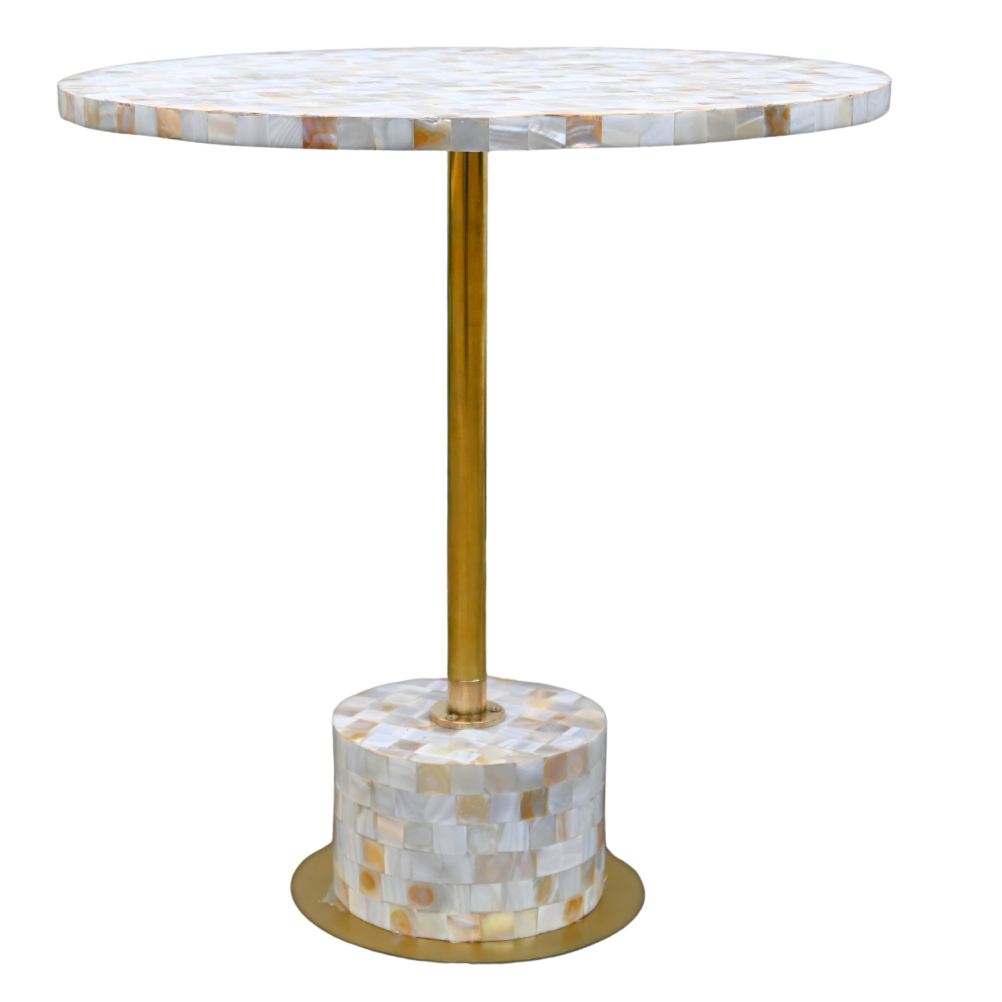 Mother of Pearl Side Table - Handcrafted Brass Accent | Luxury Bedside