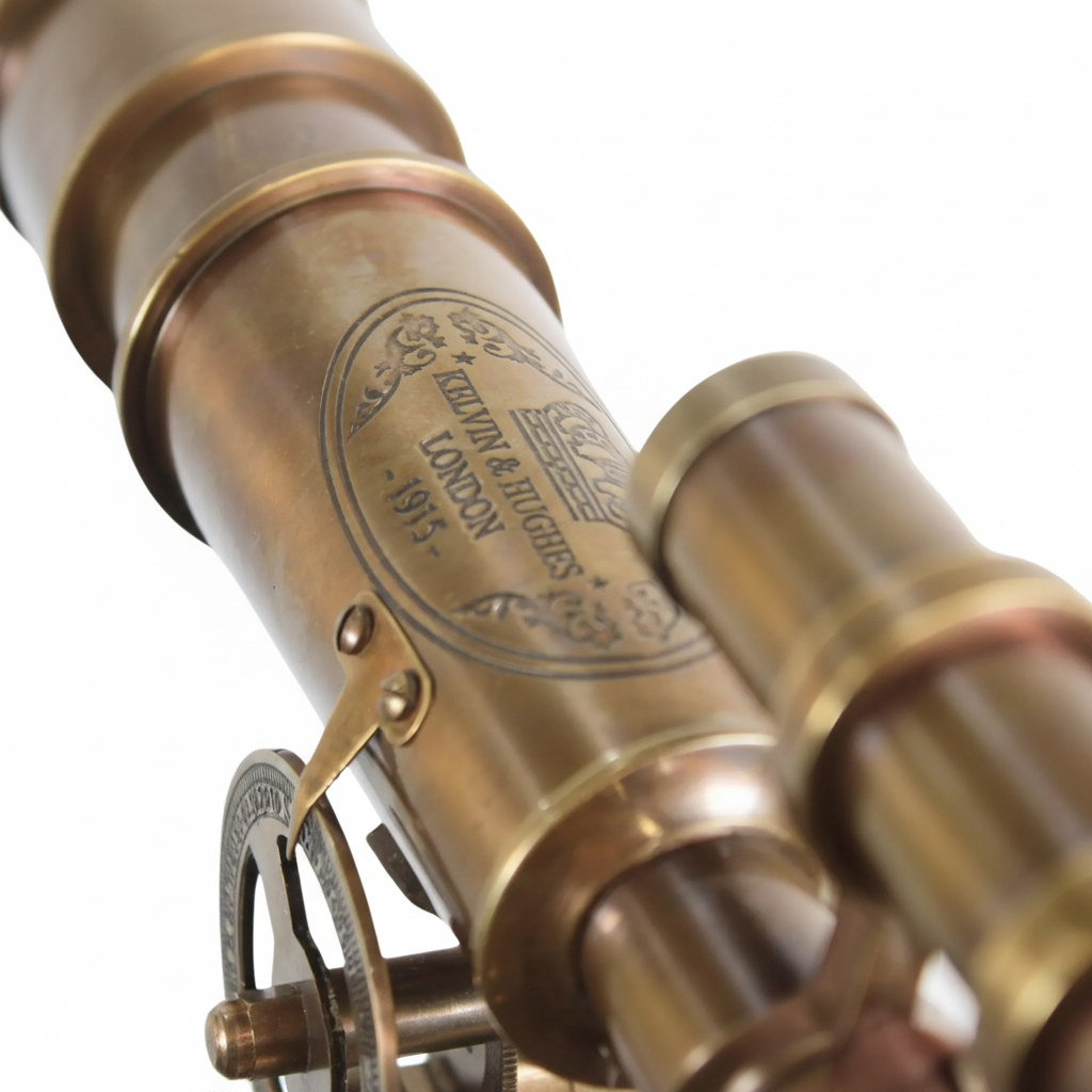 Vintage Brass Telescope with Wooden Tripod - Nautical Floor Standing Decor
