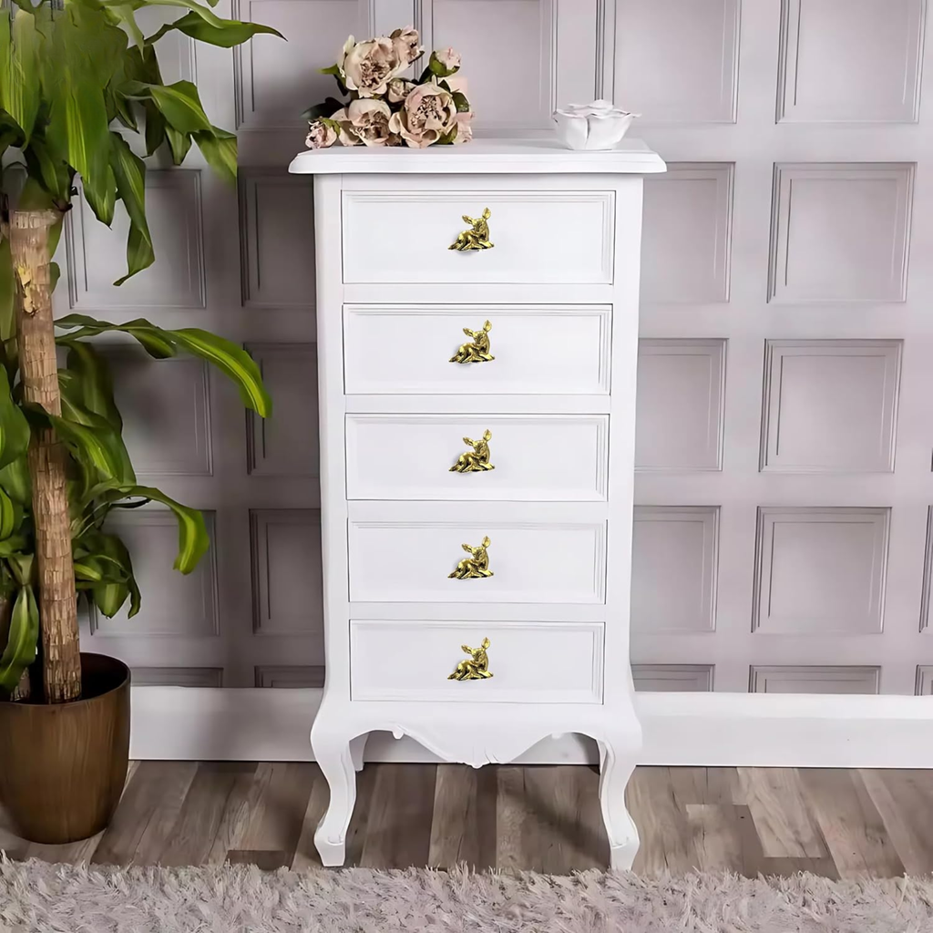 Shiny Brass Deer Cabinet Knobs – Animal Drawer Pulls for Dresser, Cupboard & Woodland Furniture | Golden Fawn Shape Hardware Handle (Pack of 2)