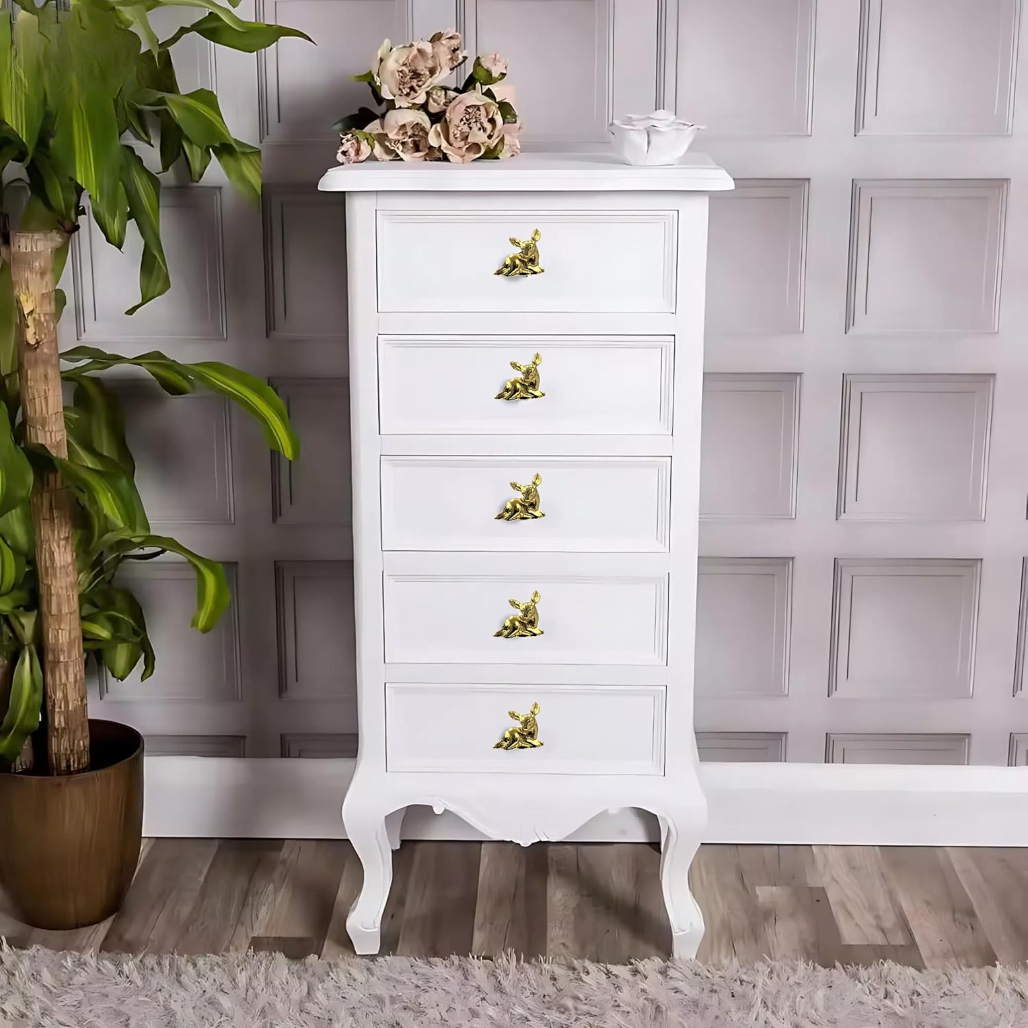 Shiny Brass Deer Cabinet Knobs – Animal Drawer Pulls for Dresser, Cupboard & Woodland Furniture | Golden Fawn Shape Hardware Handle (Pack of 2)