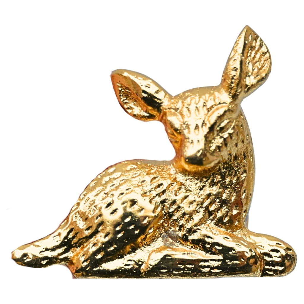 Shiny Brass Deer Cabinet Knobs – Animal Drawer Pulls for Dresser, Cupboard & Woodland Furniture | Golden Fawn Shape Hardware Handle (Pack of 2)
