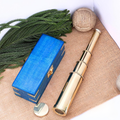 Brass Pirate Spyglass Telescope - 15x Magnification Blue Wooden Box Handheld