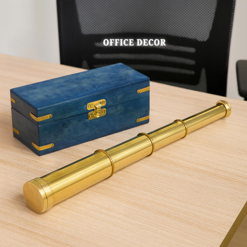 Brass Pirate Spyglass Telescope - 15x Magnification Blue Wooden Box Handheld