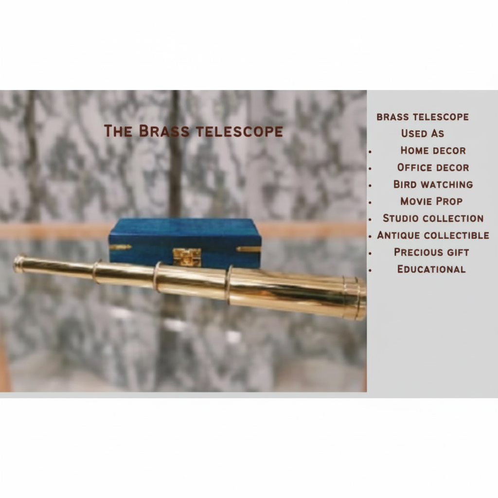Brass Pirate Spyglass Telescope - 15x Magnification Blue Wooden Box Handheld