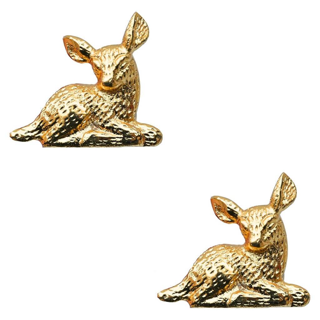 Shiny Brass Deer Cabinet Knobs – Animal Drawer Pulls for Dresser, Cupboard & Woodland Furniture | Golden Fawn Shape Hardware Handle (Pack of 2)
