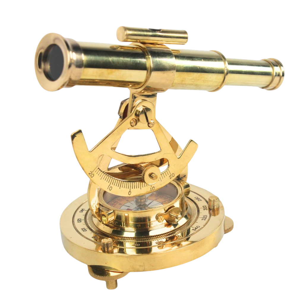 Brass Alidade Telescope with Compass - Vintage Maritime Navigation Collectible
