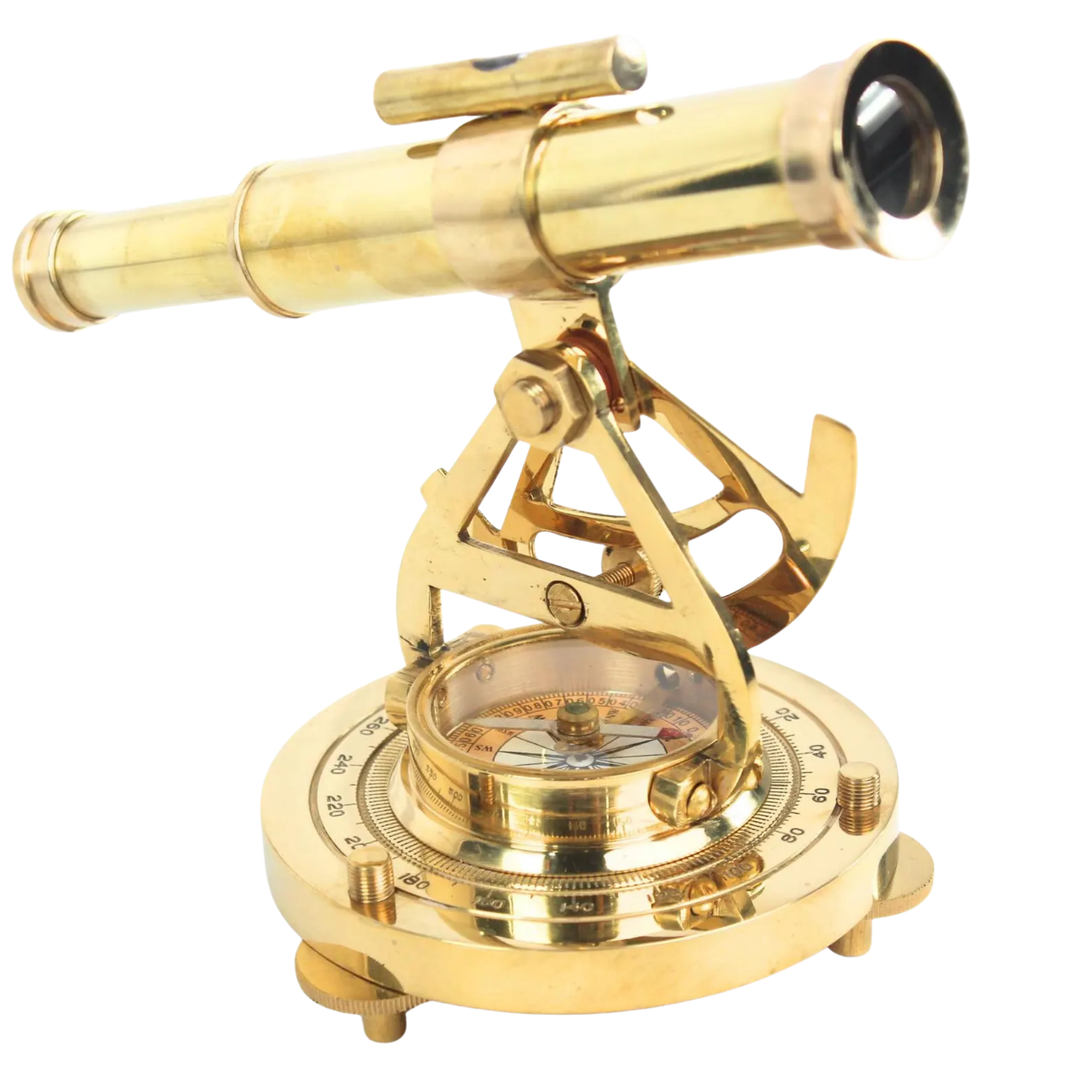 Brass Alidade Telescope with Compass - Vintage Maritime Navigation Collectible