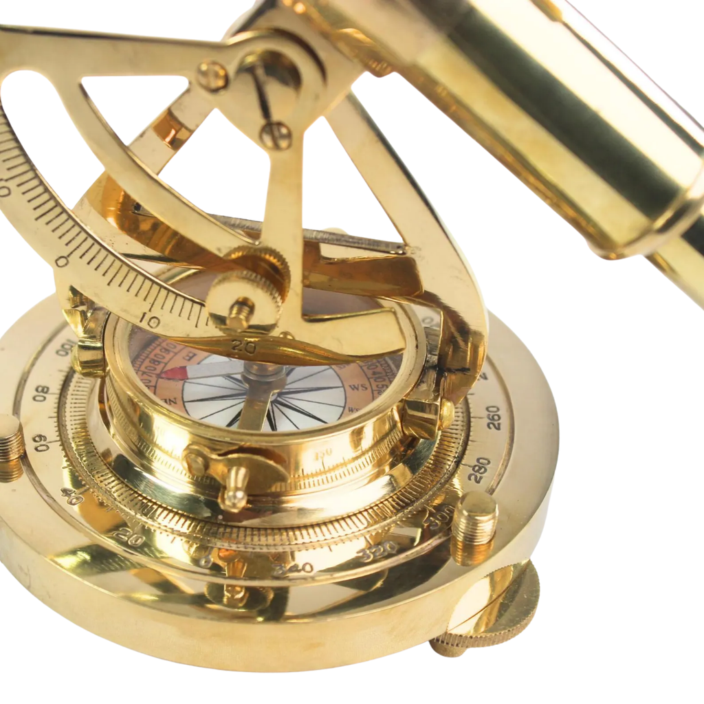 Brass Alidade Telescope with Compass - Vintage Maritime Navigation Collectible