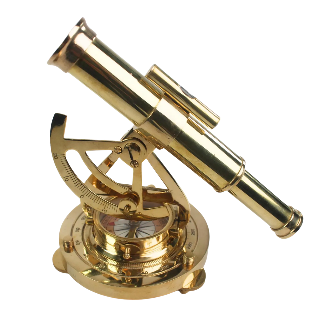 Brass Alidade Telescope with Compass - Vintage Maritime Navigation Collectible