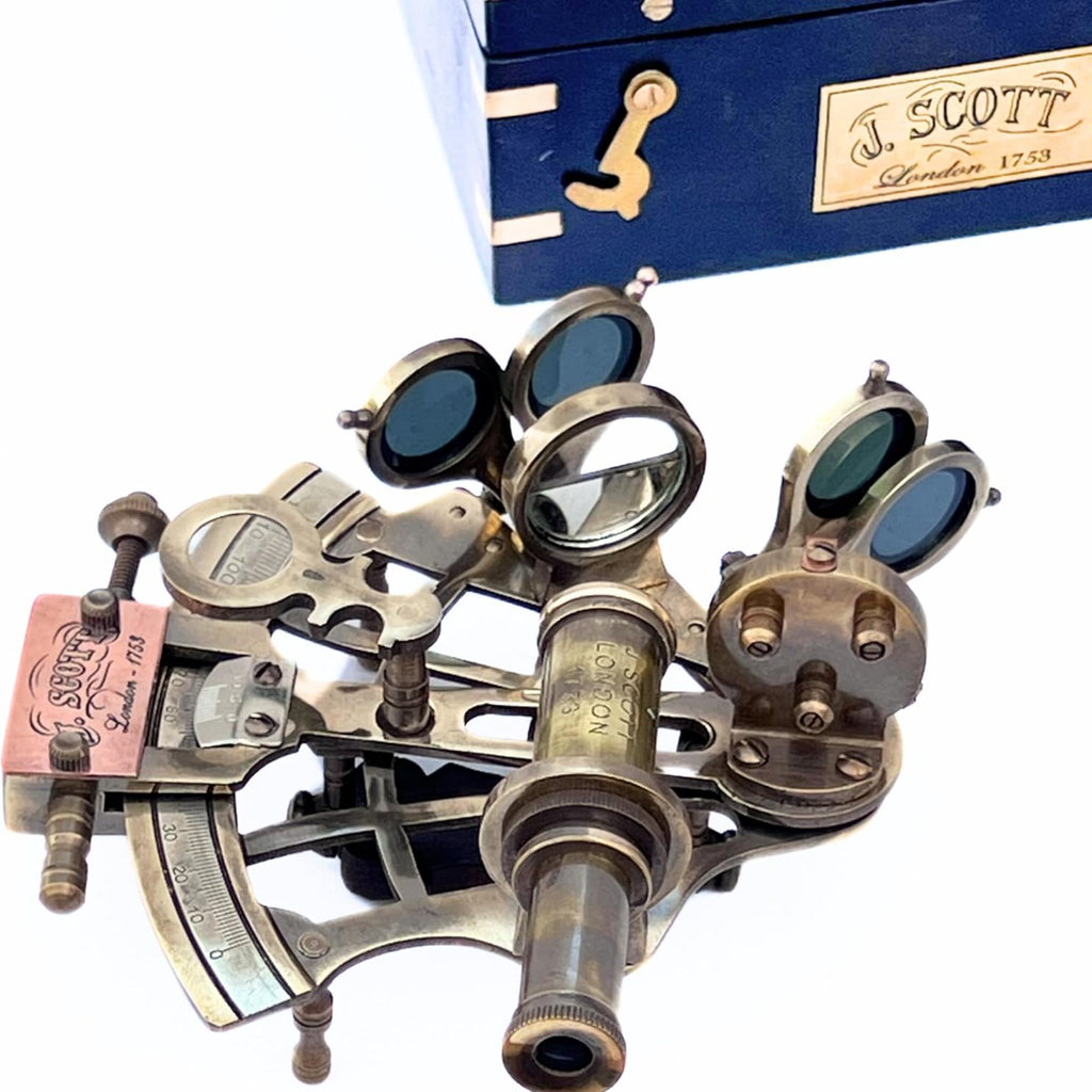 J Scott London Brass Sextant 5 Inch - Educational Calibrated Wooden Box